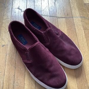 Polo Ralph Lauren Men's Size 11.5 Burgundy Nubuck VaughnSlip-On Sneakers,MINT